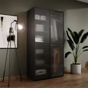 Kleiderschrank Sandbox 101 cm schwarz eleganter und funktioneller Schrank mit Glasfronten ein Möbelstück aus der modularen Schrankkollektion geriffeltes Glas Garantierte Lieferung