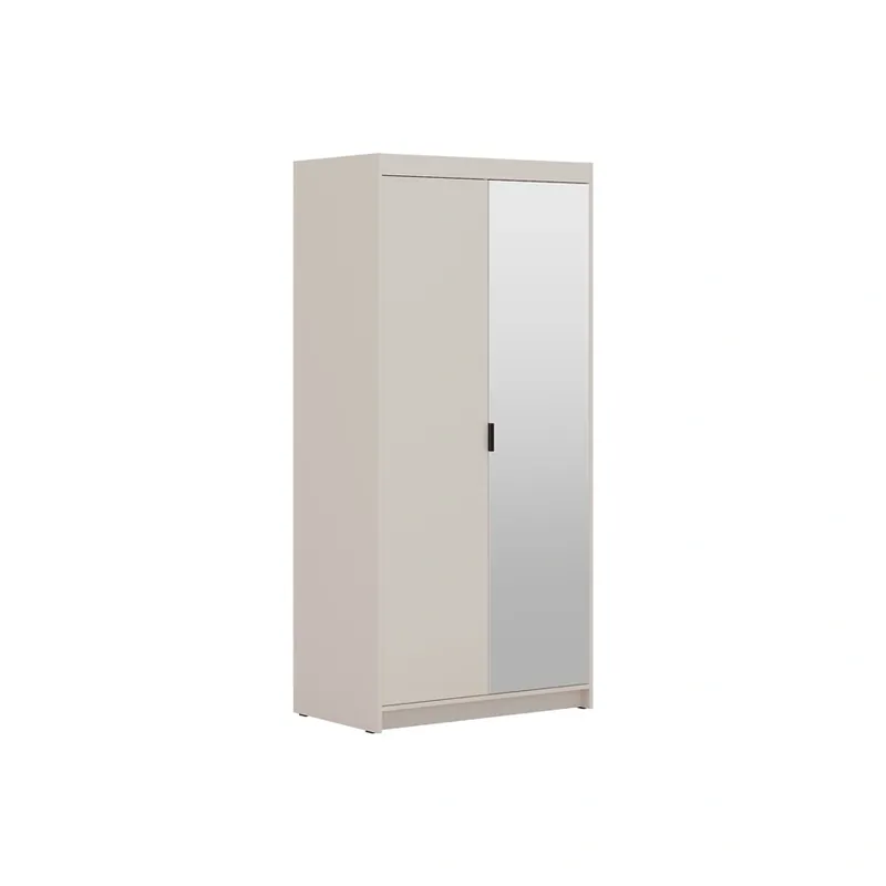 Kleiderschrank mit Spiegel Rene 90 cm beige sand klassisches Design schlichte Form idealer Kleiderschrank für Schlafzimmer oder Flur ABS bearbeitete Kanten Saisonangebot