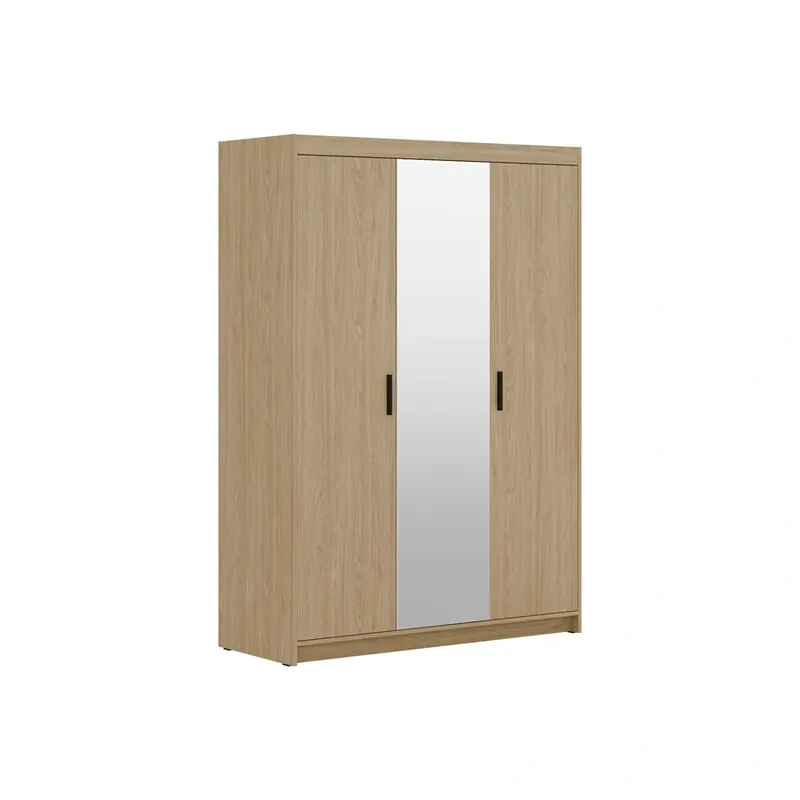Top-Preis Kleiderschrank mit Spiegel Rene 133 cm Eiche geölt geräumiger Kleiderschrank für das Schlafzimmer in natürlichen Farben mit stilvollen schwarzen Griffen