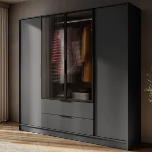 Kleiderschrank Corse 206 cm graphit modernes Design Kleiderschrank mit Glasfronten ideal für Schlafzimmer Kleiderschrank mit Kleiderstange zum Aufhängen Meistverkauft