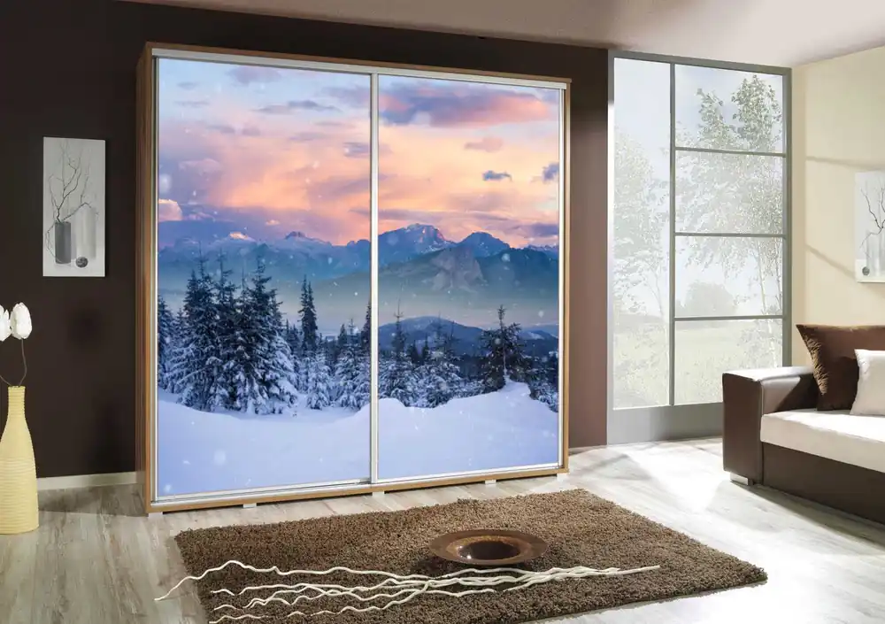 Artistino 205 cm Schiebeschrank mit Wintergrafik Schrankkorpus in Eiche Catania aus 22 mm starker Platte Top-Angebot