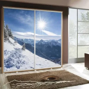 Artistino 205 cm Schiebeschrank mit Wintergrafik II Schrankkorpus in Eiche catania aus 22 mm starker Platte Sichere Zahlung