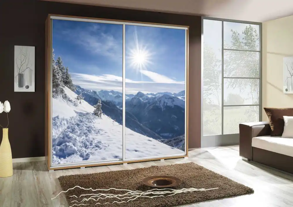 Artistino 205 cm Schiebeschrank mit Wintergrafik II Schrankkorpus in Eiche catania aus 22 mm starker Platte Sichere Zahlung