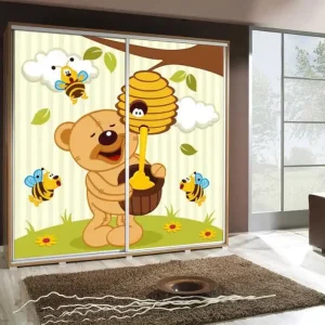 Begrenztes Angebot Artistino 205 cm Schiebeschrank mit Teddybärgrafik Schrankkorpus in Eiche catania aus 22 mm starker Platte