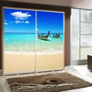 Artistino 205 cm Schiebeschrank mit Strandgrafik Schrankkorpus in Eiche Catania aus 22 mm starker Platte Jetzt Kaufen