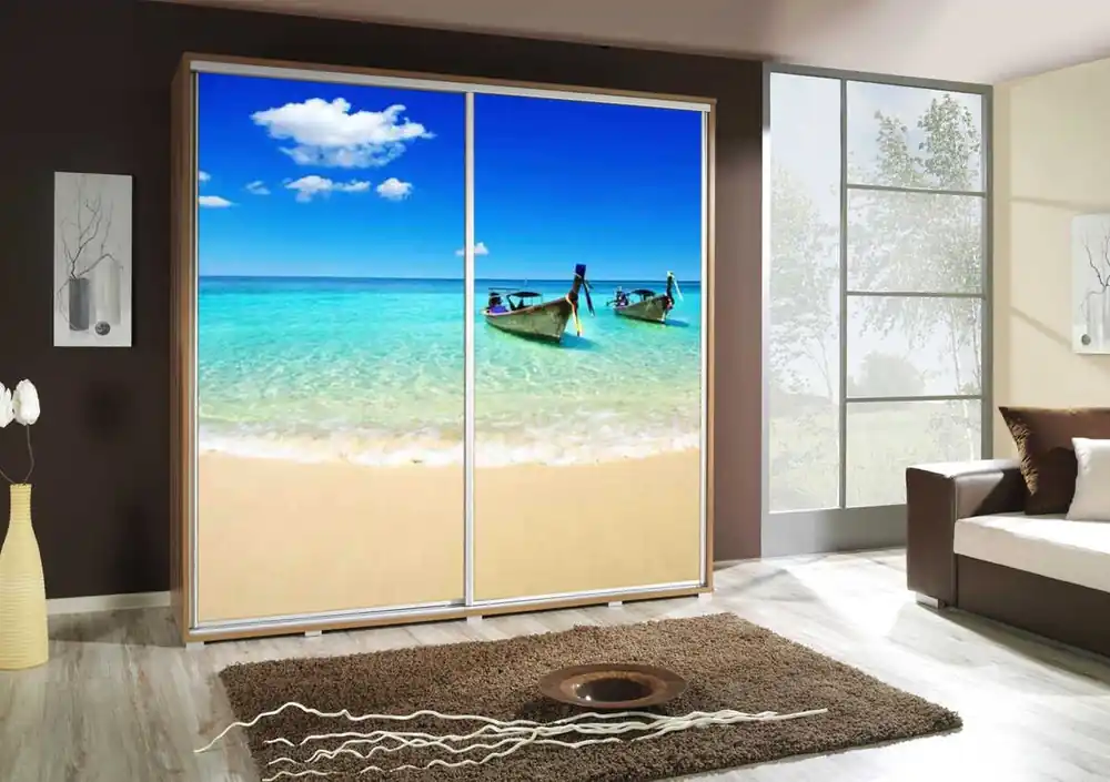 Artistino 205 cm Schiebeschrank mit Strandgrafik Schrankkorpus in Eiche Catania aus 22 mm starker Platte Jetzt Kaufen