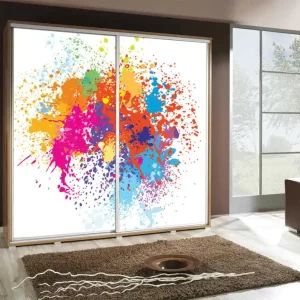 Artistino 205 cm Schiebeschrank mit Kunstgrafik Schrankkorpus in Eiche Catania aus 22 mm starker Platte Versand Am Gleichen Tag