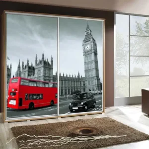 Aktuell Artistino 205 cm Schiebeschrank mit Grafik London II Schrankkorpus in Eiche catania aus 22 mm starker Platte