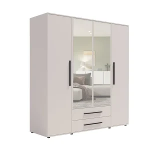 Spiegelschrank Maxione 198 cm beige geräumiger Kleiderschrank für Schlafzimmer Jugendzimmer oder Flur mit Schubladen angereichert Zertifiziert