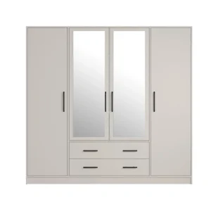 Letzte Chance Kleiderschrank mit Spiegel Caspe 200 cm beige modernes Design ABS-Finish und Aluminiumgriffe