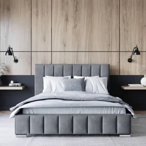 Markenware Polsterbett Insam 140x200 grau stilvolles Bett mit Bettzeugablage komfortables Kopfteil besticht durch sein elegantes Design