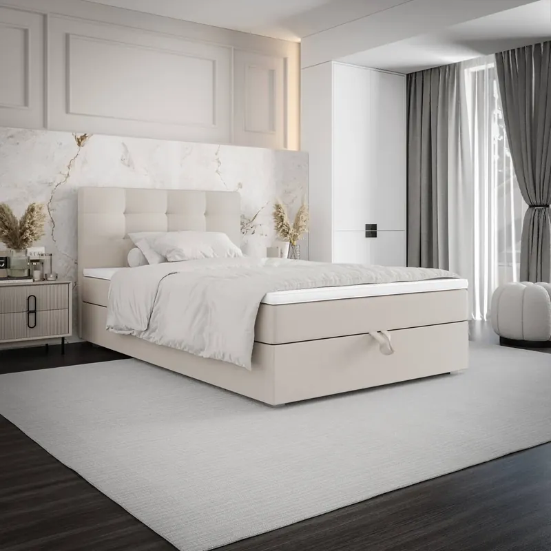 Boxspringbett Flint 120x200 beige im modernen skandinavischen Stil mit gepolstertem Kopfteil Bett mit Staukasten Günstig