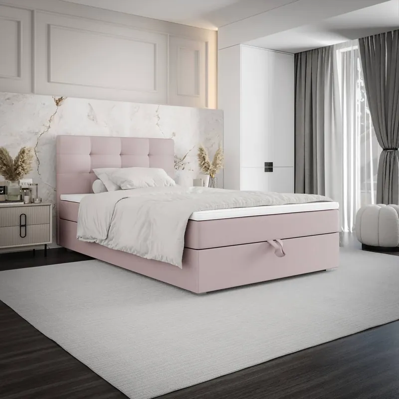 Boxspringbett Flint 120x200 puderrossa im modernen skandinavischen Stil mit gepolstertem Kopfteil Bett mit Staukasten Online Kaufen