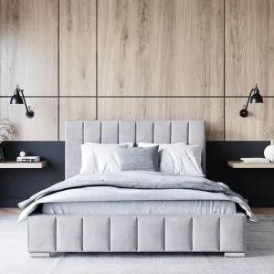 Polsterbett Insam 160x200 grau Esche stilvolles Bett mit Bettzeugablage komfortables Kopfteil besticht durch sein elegantes Design Neu Im Sortiment