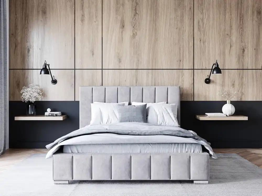 Polsterbett Insam 160x200 grau Esche stilvolles Bett mit Bettzeugablage komfortables Kopfteil besticht durch sein elegantes Design Neu Im Sortiment