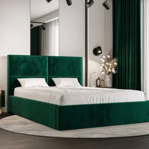 Polsterbett Afrodyta 140x200 mit Stauraum Flaschengrün moderner skandinavischer Stil mit bequemem Kopfteil Super-Preis