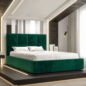 Knallerangebot Polsterbett Aresa 180x200 mit Aufbewahrung Flaschengrün Modernes skandinavisches Stilbett mit bequemem Kopfteil