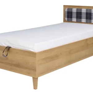 Bett Memone 90x200 cm Eiche Gold Bett mit Bettzeugablage ideal für Kinderzimmer im skandinavischen Stil gepolstertes Kopfteil Geprüft