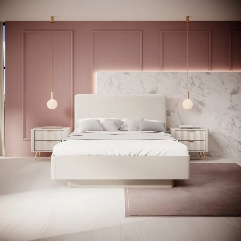 Lante Bett 160x200 cm mit Bettzeugablage beige ideales Bett für das Schlafzimmer hohes gepolstertes Kopfteil sorgt für Komfort Markenware