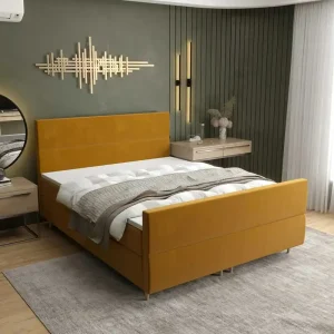Angebot Boxspringbett Benet 140x200 Senfgelb moderner skandinavischer Stil mit charakteristischem Kopfteil Kontinentale Bett