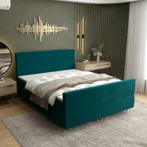 Boxspringbett Benet 140x200 Türkis moderner skandinavischer Stil mit charakteristischem Kopfteil Kontinentale Bett Direkt Vom Hersteller