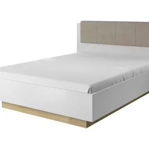 Bett mit Box Adria 160x200 cm weiß glänzend / Eiche grandson modernes Design Möbel Kante mit speziellen ABS-Furnier getrimmt Preisreduziert