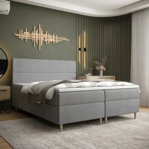 Solange Der Vorrat Reicht Boxspringbett Bing 140x200 hellgrau im modernen skandinavischen Stil mit markantem Kopfteil