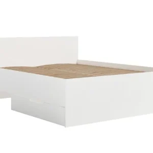 Bett Maxione 160x200 cm weiß Wäscheaufbewahrung in Form einer ausziehbaren Schublade ideales Bett für ein Schlafzimmer hohes bequemes Kopfteil Begrenztes Angebot