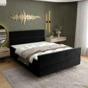 Boxspringbett Benet 140x200 Schwarz moderner skandinavischer Stil mit charakteristischem Kopfteil Kontinentale Bett Begrenztes Angebot