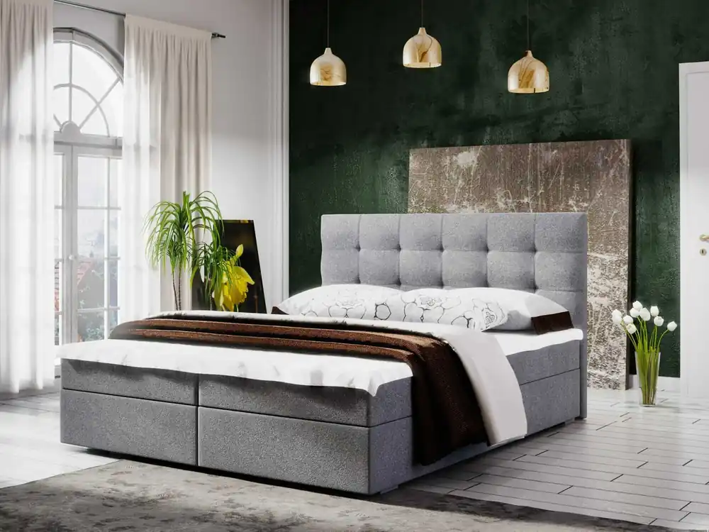 Continentalbett Flint 180x200 grau im modernen skandinavischen Stil mit gestepptem Kopfteil Wochenendangebot