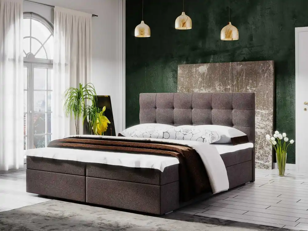 Super-Preis Continentalbett Flint 180x200 braun im modernen skandinavischen Stil mit gestepptem Kopfteil