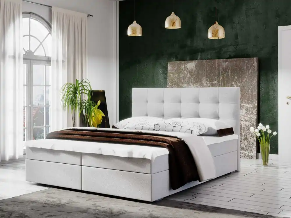 Continentalbett Flint 180x200 beige im modernen skandinavischen Stil mit gestepptem Kopfteil Preisreduziert