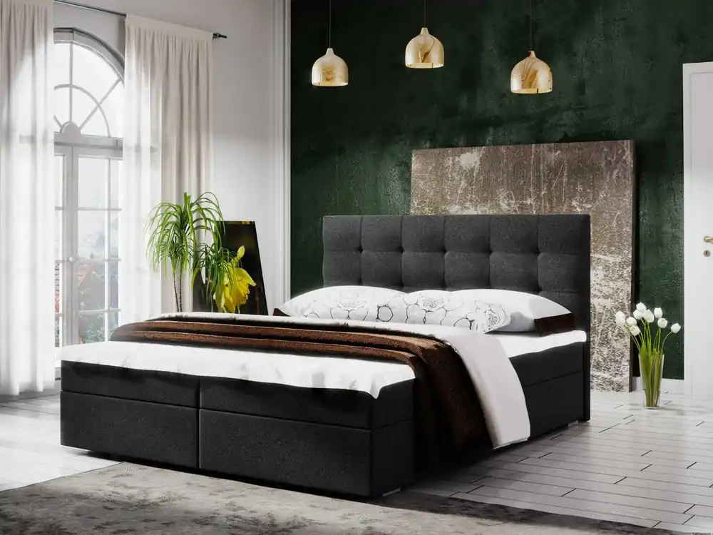 Ausverkauf Continentalbett Flint 160x200 schwarz im modernen skandinavischen Stil mit gestepptem Kopfteil