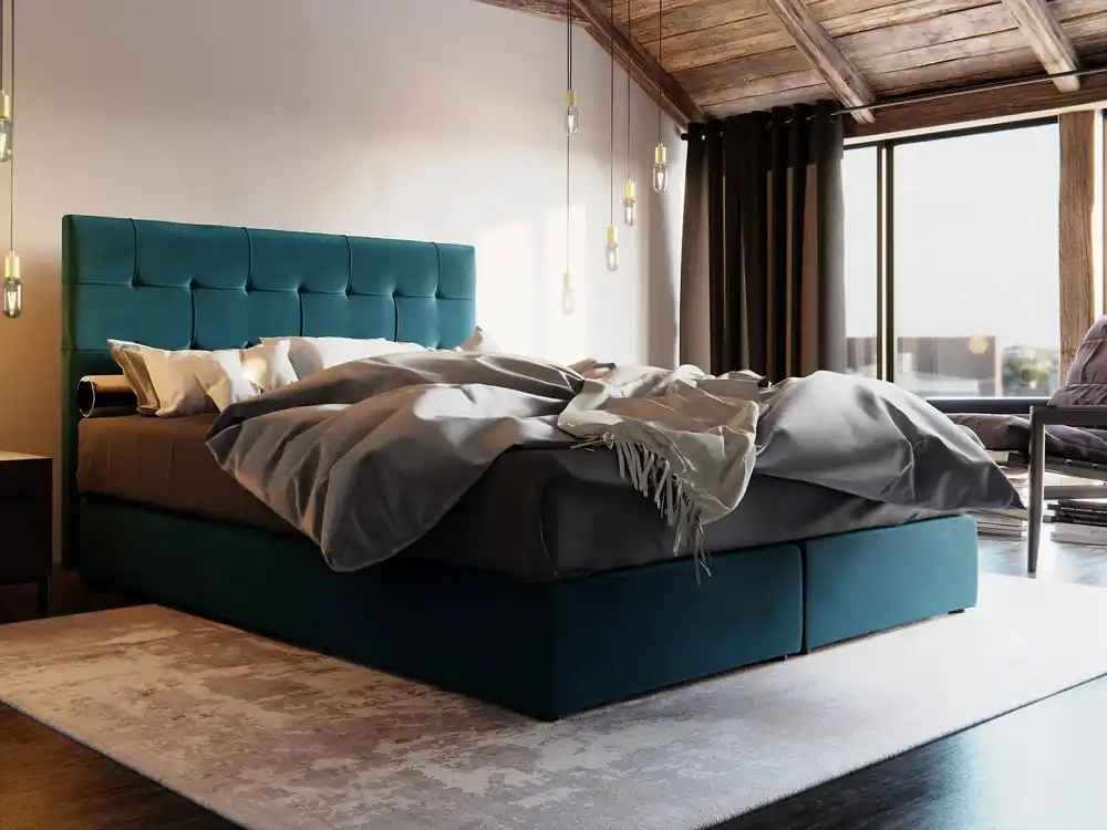 Boxspringbett Widnes 160x200 türkis Bett im modernen skandinavischen Stil mit markantem Kopfteil Markenware
