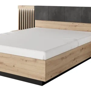 Tipler Bett 160x200 cm mit Bettzeug und Nachttischen Eiche artisan / anthrazit gepolstertes Kopfteil LED-Beleuchtung Günstig