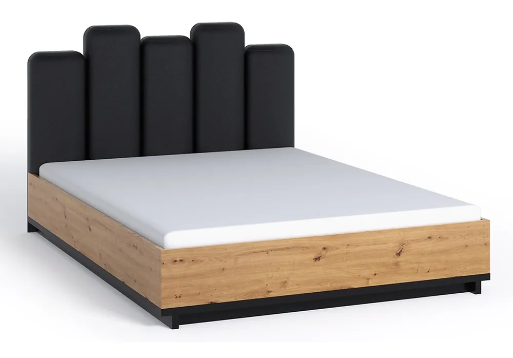 Günstig Bett Simi 160x200 cm mit Bettzeugablage Eiche artisan / schwarz ideales Bett für das Schlafzimmer ABS Einfassung Designer gepolstertes Kopfteil