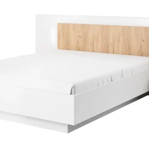 Space Bett 160x200 cm mit Bettzeug Container und Nachttische weiß / Eiche Handwerk goldenen Kopfteil mit LED-Beleuchtung bereichert Meistverkauft