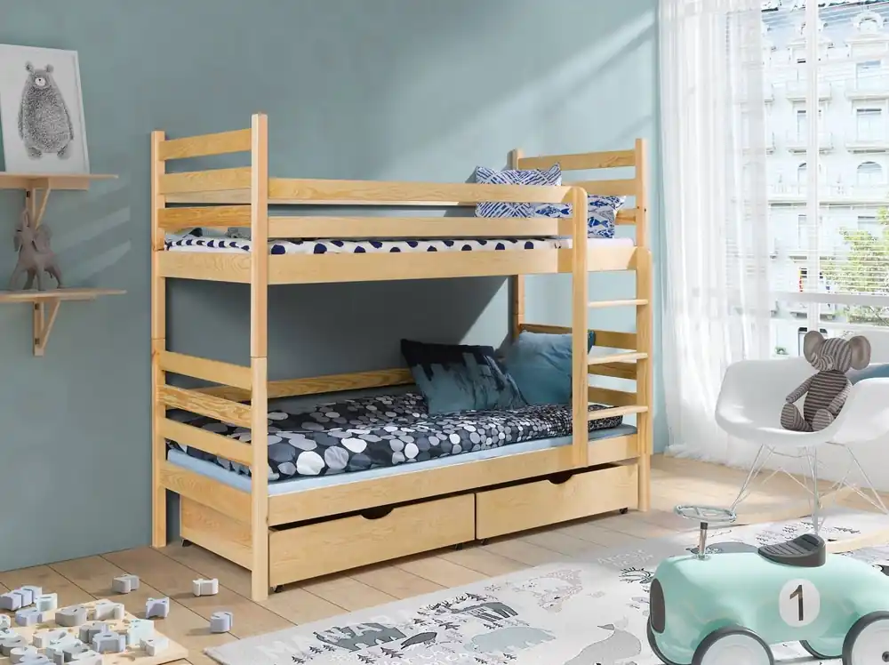 Sonderaktion Etagenbett Wojtek 2 Personen 80x180 cm tief Ausziehbare Schubladen auf Rädern nehmen den Platz eines Einzelbettes ein