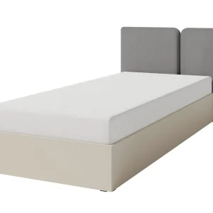 Direktkauf Bett Paguro 90x200 cm mit Container beige Sand ideal für Kinderzimmer mit gepolstertem Kopfteil