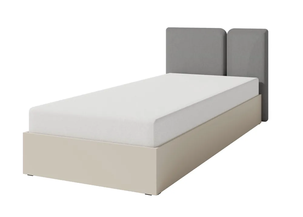 Direktkauf Bett Paguro 90x200 cm mit Container beige Sand ideal für Kinderzimmer mit gepolstertem Kopfteil