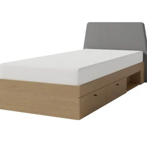 Expressversand Bett mit Schubladen Olivio 90x200 cm Eiche baltic dune ideal für ein Kinderzimmer mit gepolstertem Kopfteil und Schubladen