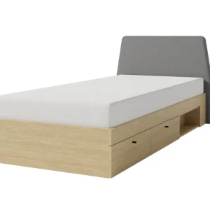 Bett mit Schubladen Olivio 90x200 cm Eiche geölt ideal für ein Kinderzimmer mit gepolstertem Kopfteil und Schubladen Günstig