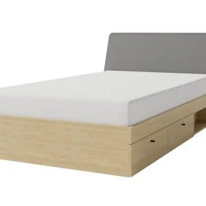 Sonderaktion Bett mit Schubladen Olivio 120x200 cm Eiche geölt ideal für ein Kinderzimmer mit gepolstertem Kopfteil und Schubladen