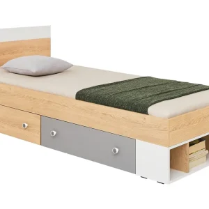 Mega-Angebot Bett mit Schubladen Pixel 90x200 cm Biskuit Eiche / weiß / grau modernes Design Bettumrandung mit speziellen ABS-Furnier fertig