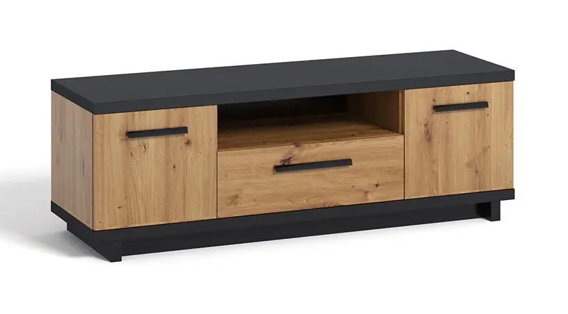 TV Schrank Simi 135 cm Eiche artisan / schwarz minimalistisches Design idealer Schrank für Wohnzimmer oder Wohnzimmer klassische Form Sofort Bestellen