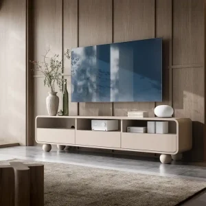 TV Schrank Bion 180 cm beige modernes Design abgerundete Linien TV-Schrank Designer kugelförmige Beine Begrenztes Angebot