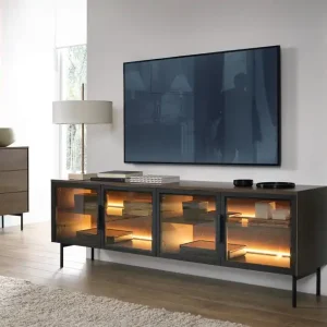 Begrenztes Angebot TV Schrank Lumi 181 cm Eiche dunin Design TV-Schrank mit Glasfronten und stimmungsvoller LED-Beleuchtung