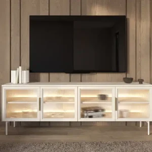 Online Kaufen TV Schrank Lumi 181 cm beige Designer TV-Schrank mit Glasfronten und stimmungsvoller LED-Beleuchtung