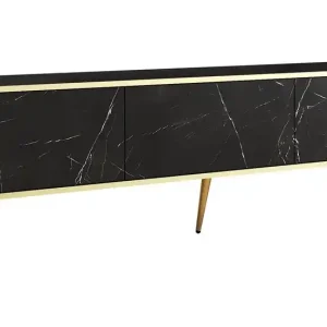 Neue Kollektion TV-Schrank Luxury 175 cm schwarzer Marmor eleganter Designkorpus mit goldener Zierleiste Schrank auf goldenen Metallbeinen