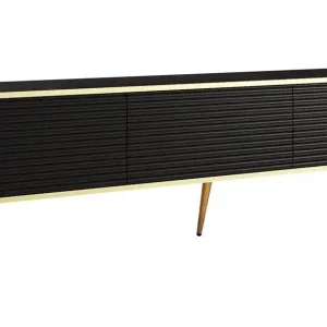 TV-Schrank Luxury 175 cm schwarz elegantes Design stilvolle geriffelte Front Korpus mit goldenen Zierleisten goldenen Metallbeinen gekrönt Ausverkauf